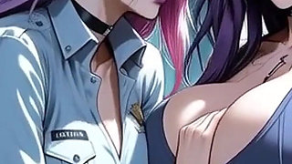 Two Cyberpunk Women Take off Clothes and Kiss, (ai Animation)