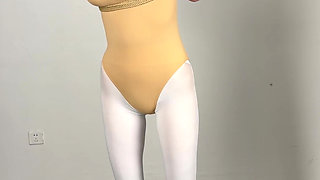 White Silk Gymnastics Uniforms Rope and Metal Confinement