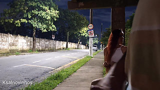 Risky Masturbating At The Bus Stop Next To The Beautiful Stranger!
