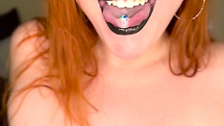 BBW Redhead Miley Coxxx Spit Fetish-- Mouth Close up -- Pierced Tongue
