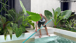 Threesome with Colombian Big-bootied Girls Fucking the Pool Boy with Their Big Tits - Sthefycupcake & Alejandra Palacios