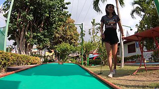 Asian amateur babe flaunts her mini in nature's playground