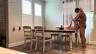 Fucking My Buddy's Wife on the Dining Table While He's Out of Town - Asian MILF Brunette Loud Moaning