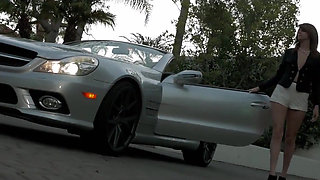 Sexy red hair girl masturbation in the car