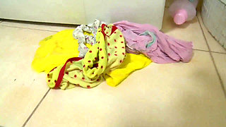 Hot young lesbians eager to play in the shower with big toys