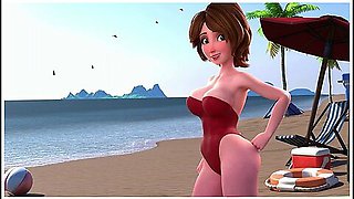 Car Toon - Milf Cass Riding Her Dick On The Beach - 3d Animation