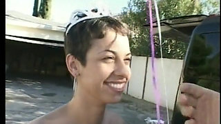 Cute short hair girl outdoor banged by a big hard cock cumming on her face