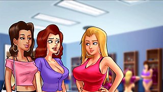 Hot blonde with big boobs gets down in a cramped locker during summer