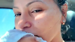 Horny Latina Cant Wait & Gives Him Roadhead Till He Cums