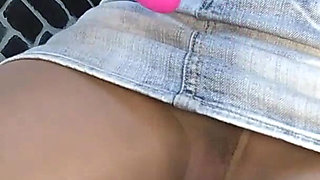 Cumshot from vibrator in pantyhose squirt