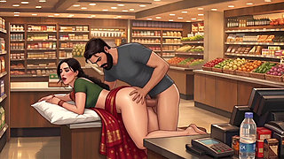 Indian Aunt having fun with stranger in a shopping mart.