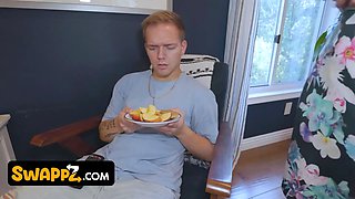 Swappz - chesty stepmoms Katie Morgan & Reagan Foxx seduce their stepsons in a taboo halloween four-way