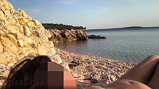 Pussy Flash! Nude Teacher and her Student: Lets Him Touch Her Tits on a Public Beach! - MissCreamy