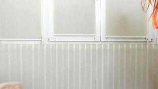 Sexy amateur redhead teen double dildo action