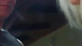 Blonde babe riding his cock on the stairs