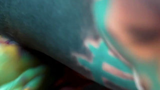 Femdom Catplay Dominatrix Playing with Tattooed Cosplayer with Butt Plug