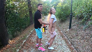 Short skirt, hot Alexis Crystal enjoys outdoor fun with boyfriend
