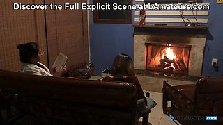 Amateur Threesome Heats Up near the Fire Place at bAmateurs