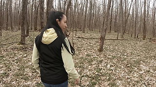 A walk for snowdrops turned into a juicy blowjob in the middle of the forest