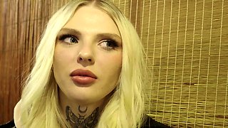 POV amateur blonde slut blowing monster dick in the bus