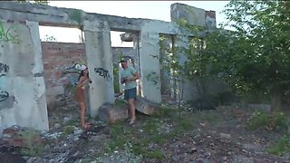 Russian babe with a sexy hole fucked in public