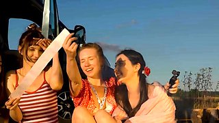 Outdoor lesbian licking