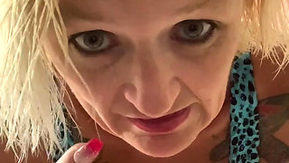 Mrs Stephanie wearing a blue bra and panty dancing until naked