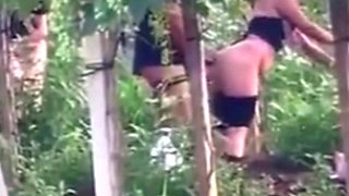 Spying blonde hooker fucking in the woods