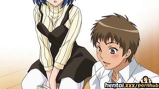 Hentai - Nerdy girl with huge natural tits gets a cream pie