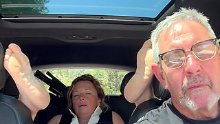 Wife Rubs Out Multiple Orgasms, Road Trip, Back Seat, Teasing Her Man
