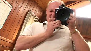 Blonde and old man having fun