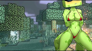 Horny anime creeper from Minecraft ready for some naughty fun