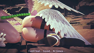 Angewomon takes anal beads : Digimon hentai parody