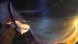 Envy Deepthroats His Huge Cock on Her Knees