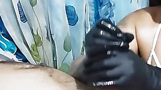 Latex Gloved Mistress Ruins Bound and Gagged Slaveboy's Orgasms Twice!