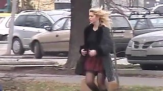 kinky blonde girl risky pissing in real public streets