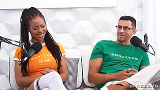 The Brazzers Podcast Episode 8 with Interracial Threesome starring Alex Jones, Ebony Kira Noir, and Busty Latina Violet Myers