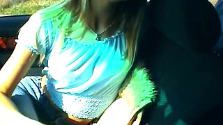 Blonde Sucks Cock and Shows Wet Pussy in Car