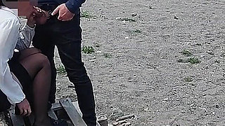 Dick Flash! Risky Blowjob on Beach: Stocking Teacher and Student Almost Caught! - Misscreamy