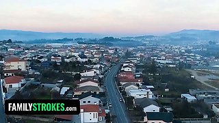 Innocent teenager stunner Alexis Tae bonds with her crank step-dads in hardcore three way