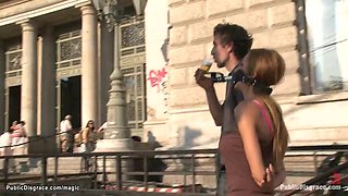 Chesty platinum-blonde Romanian stunner public drilled (Steve Holmes, Alice Romain)