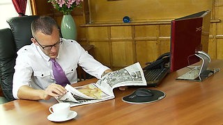 Big boob blonde punishes her boss in his office