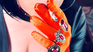 Satin Gloved Cougar Tina Snua Tip To Tails 2 Cigarettes  - Gloves Smoking Smoker Chain Smoking