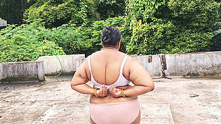 Chubby Girl in White Skirts and Pink to Getting Completely Naked and Walking Nude Outdoor
