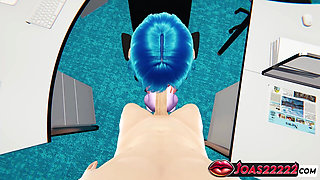 Office Slut Elisa in 3D Animation - Handjob Stroking for Big Dick, Sloppy Blowjob with Moans and Footjob Fetish