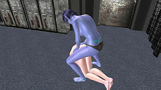 Animated 3D Lesbian Porn - Blue Elf Woman Fucking Young Woman Ass with Strap-on