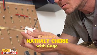 Nathaly Cherie's massive tits bounce while she gets her panties soaked in hot anal action