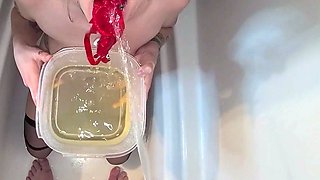 Piss on her panties shove in her mouth and fill her mouth