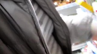 Groping Breasts in a Sheer Blouse in Public Market