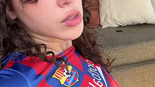 Hot Soccer Girl in Jersey & High Socks Spanks Her Ass & Shows Camel Toe